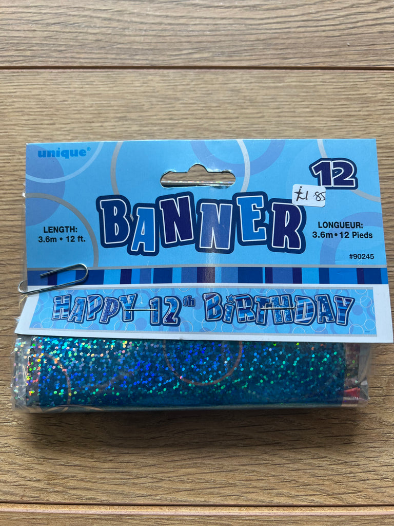 Birthday Glitz Happy 12th Birthday Banner Blue