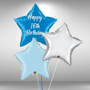 Happy 16th birthday foil star balloon cluster