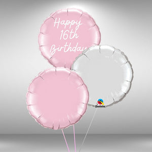 Happy 16th Birthday round foil balloon cluster