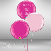 Happy 21st Birthday round foil balloon cluster