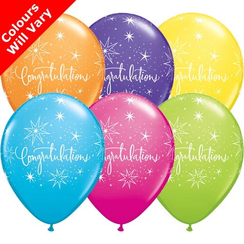 11" Congratulations Tropical Assortment Latex Balloons (Pack 6) Uninflated