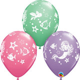 11" Merry Mermaids & Friends Latex Balloons (Pack 6) Uninflated