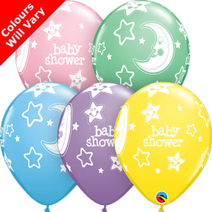 11" Baby Shower Moons & Stars Pastel Assorted Latex Balloons (pack 6) Uninflated