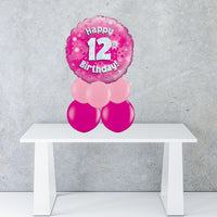 Age 12 Pink Holographic Foil Balloon Centrepiece