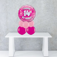 Age 14 Pink Holographic Foil Balloon Centrepiece