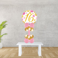Age 16 Pink And Rose Gold Spots Foil Balloon Display