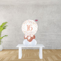 Age 16 Rose Gold And White Foil Balloon Centrepiece