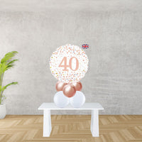 Age 40 Rose Gold And White Foil Balloon Centrepiece