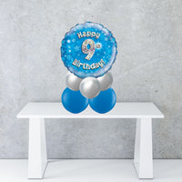 Age 9 Blue Holographic Foil Balloon Centrepiece