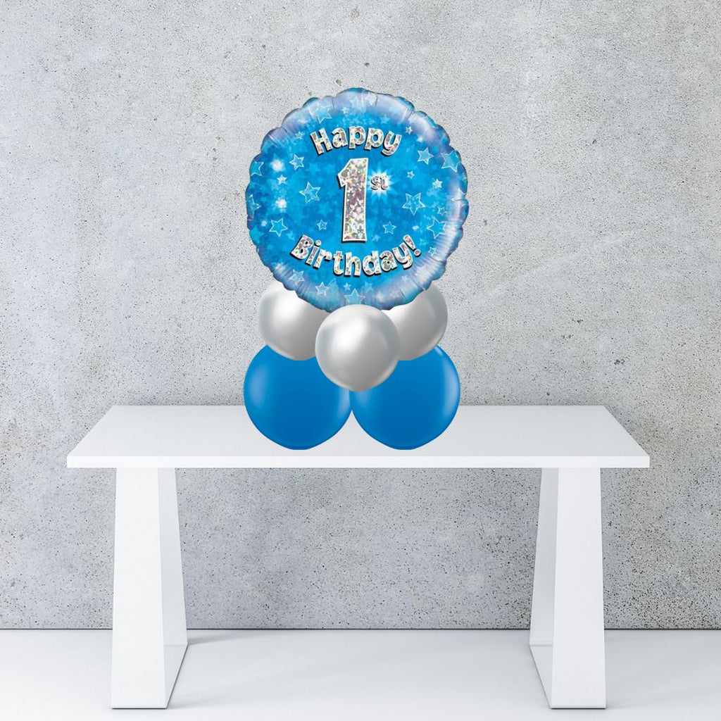 Age 1 Blue Holographic Foil Balloon Centrepiece
