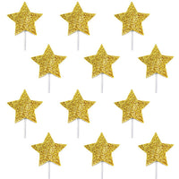 Gold Glitter Star Cupcake Toppers (Pack of 12)