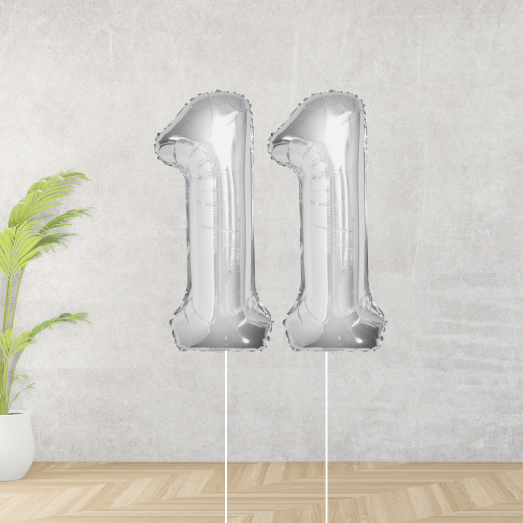 Large Silver Age 11 Number Balloons