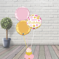 Deluxe Pink & Gold Dots Happy Birthday Balloon Cluster