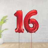 Large Red Age 16 Number Balloons