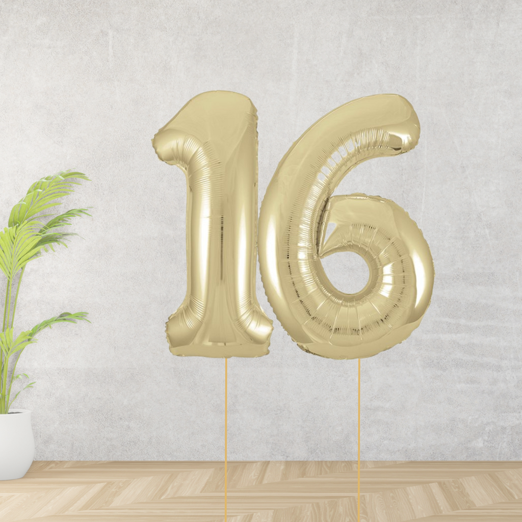 Large Gold Age 16 Number Balloons