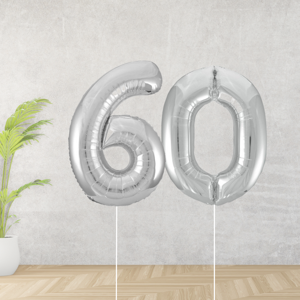 Silver Age 60 Number Balloons