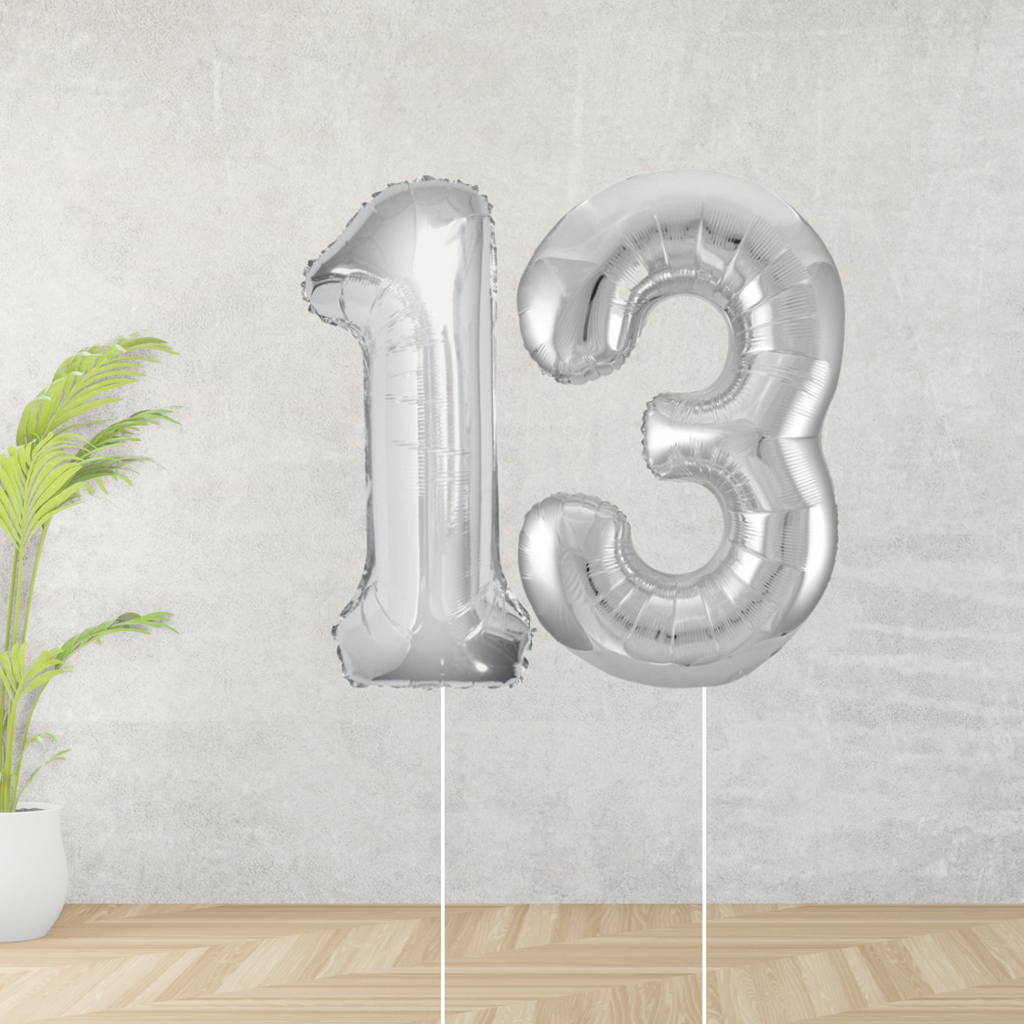 Large Silver Age 13 Number Balloons