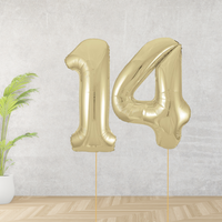 Large Gold Age 14 Number Balloons