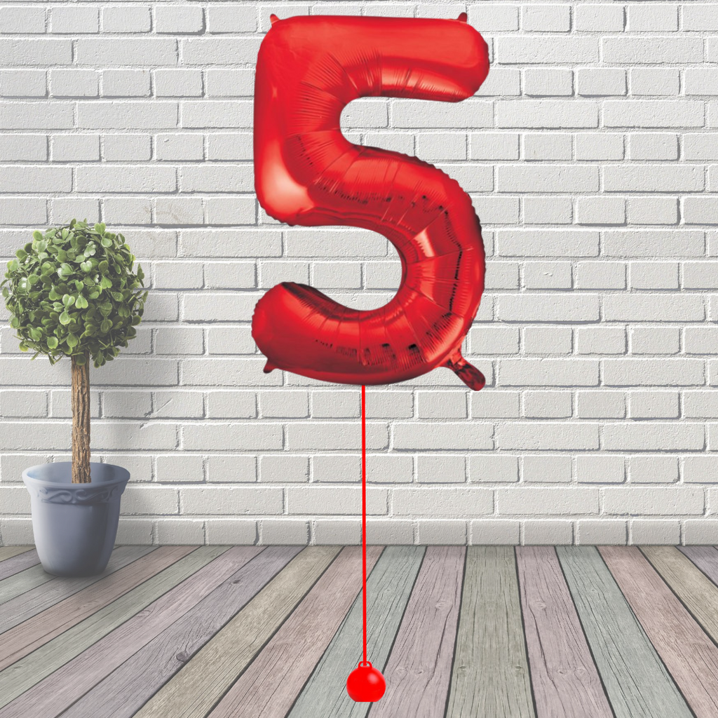 Large Red Number 5 Balloon