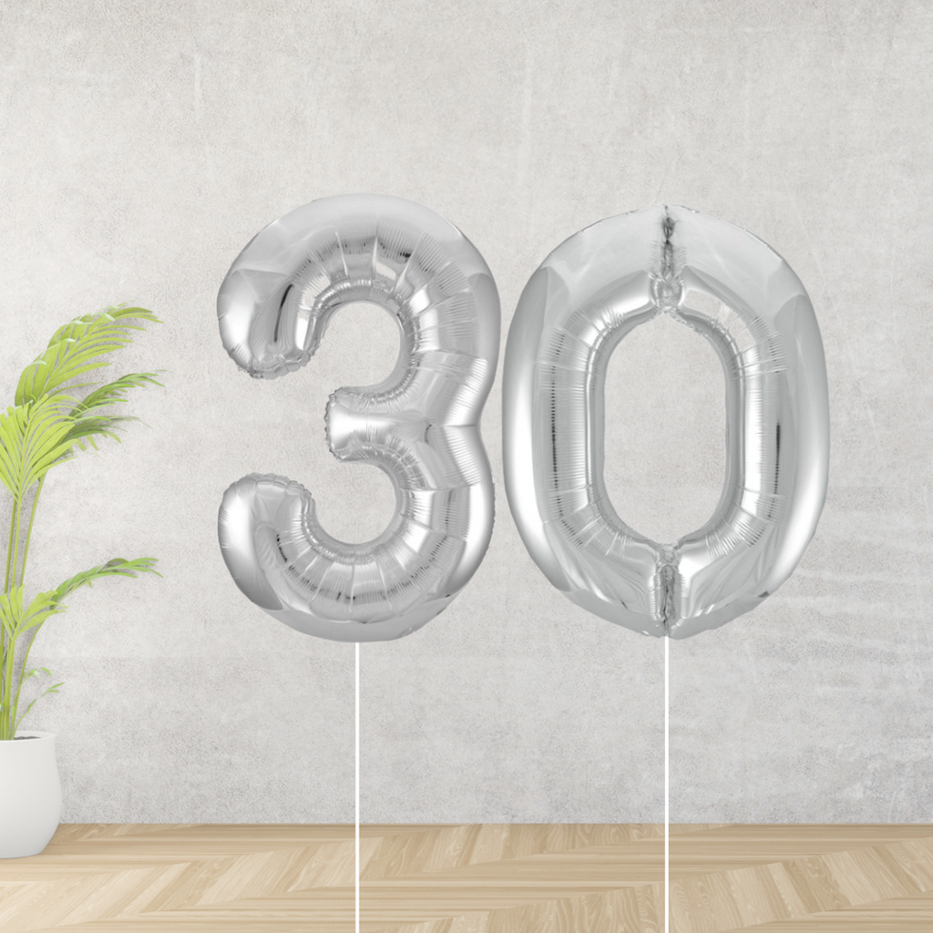 Silver Age 30 Number Balloons