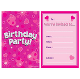 Pink Birthday Party Invitations - Pack 8