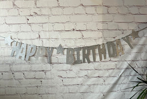 Happy Birthday Glitter Card Letter Banner - Silver
