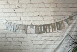 Happy Birthday Glitter Card Letter Banner - Silver