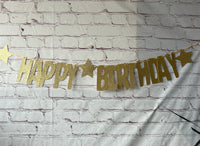 Happy Birthday Glitter Card Letter Banner - Gold