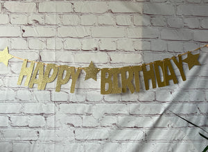 Happy Birthday Glitter Card Letter Banner - Gold