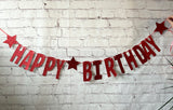 Happy Birthday Glitter Card Letter Banner - Red
