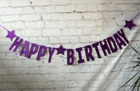 Happy Birthday Glitter Card Letter Banner - Purple