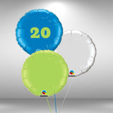 Age 20 round foil balloon cluster