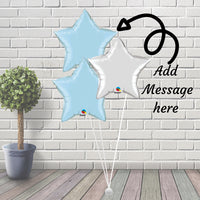 Set of 3 Foil Stars - Baby Blue and Silver