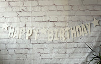 Happy Birthday Glitter Card Letter Banner - White