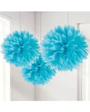 16" Caribbean Blue Tissue Paper Fluffy Decorations (Pack of 3)