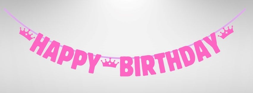 'Happy Birthday' banner with crowns on 
