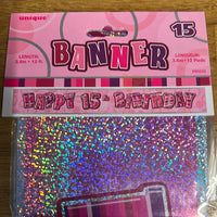 Birthday Glitz Happy 15th Birthday Banner Pink