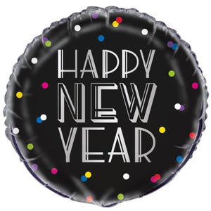 Happy New Year Black Dots Foil Balloon