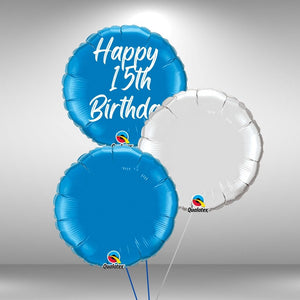 Happy 15th Birthday Round foil balloon Cluster