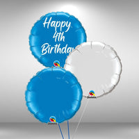 Happy 4th Birthday round foil balloon cluster