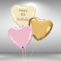 Age 8 Customisable Happy Birthday Heart Balloon Set