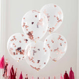 Rose Gold Heart Confetti Filled Balloons