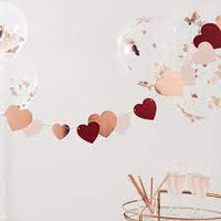 Rose Gold Foiled Pink and Red Heart Bunting