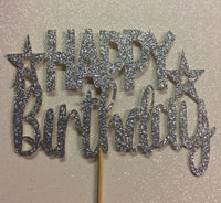 Silver happy birthday cake topper