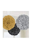 16" Black, Gold & Silver Tissue Paper Fluffy Decorations (Pack of 3)
