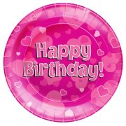Happy Birthday Plates Pink x8
