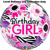Birthday Girl Floral Zebra Stripes Bubble Balloon