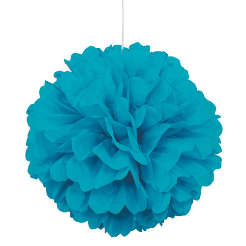 16" Teal Tissue Paper Decor Puff Ball