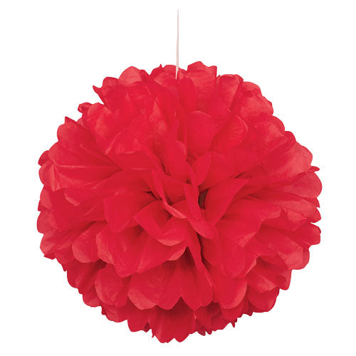 16" Red Tissue Paper Decor Puff Ball