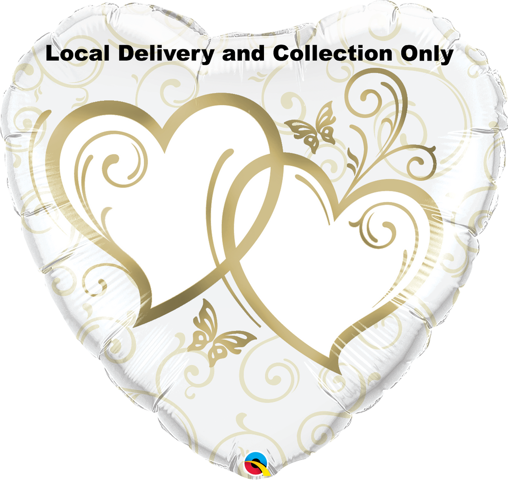 18" Entwined Hearts Gold Foil Balloon
